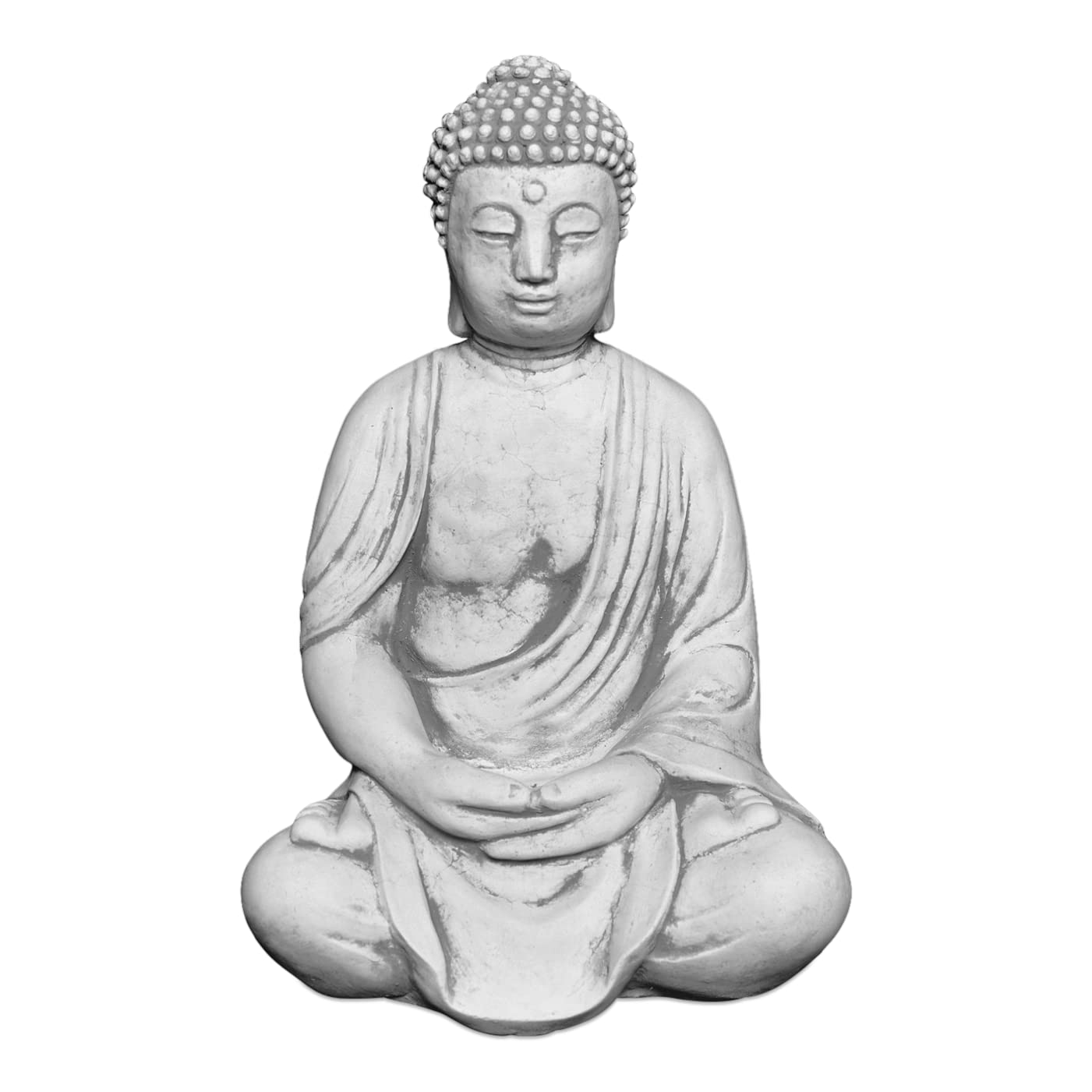 Gartendekoparadies.de White,Grey Sitting Buddha Statue, Stone Figure, H. 39 Cm, 12 Kg, Gray, Frost-Proof Made Of Cast Stone For Outdoor Use