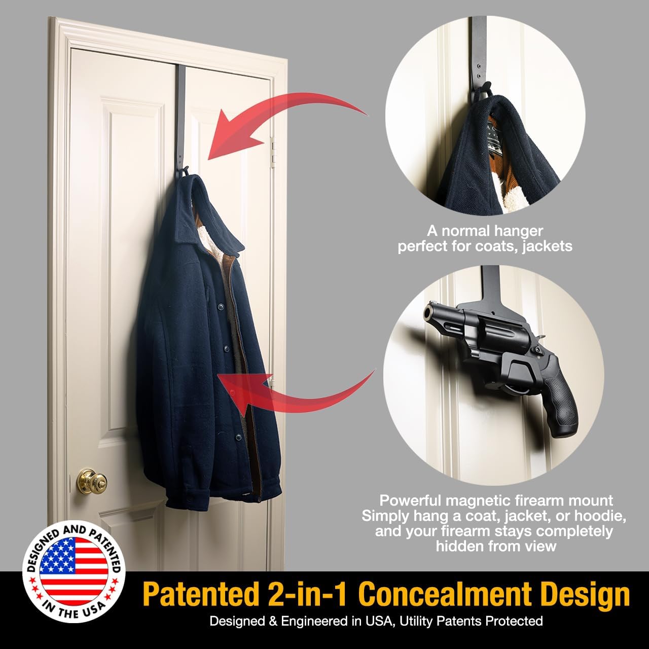 Stinger No Drilling Required Over The Door Hidden Gun Storage, Magnetic Gun Mount Quick Access Hidden Shelf, Secure Gun Holder for Home Bedroom Closet Office