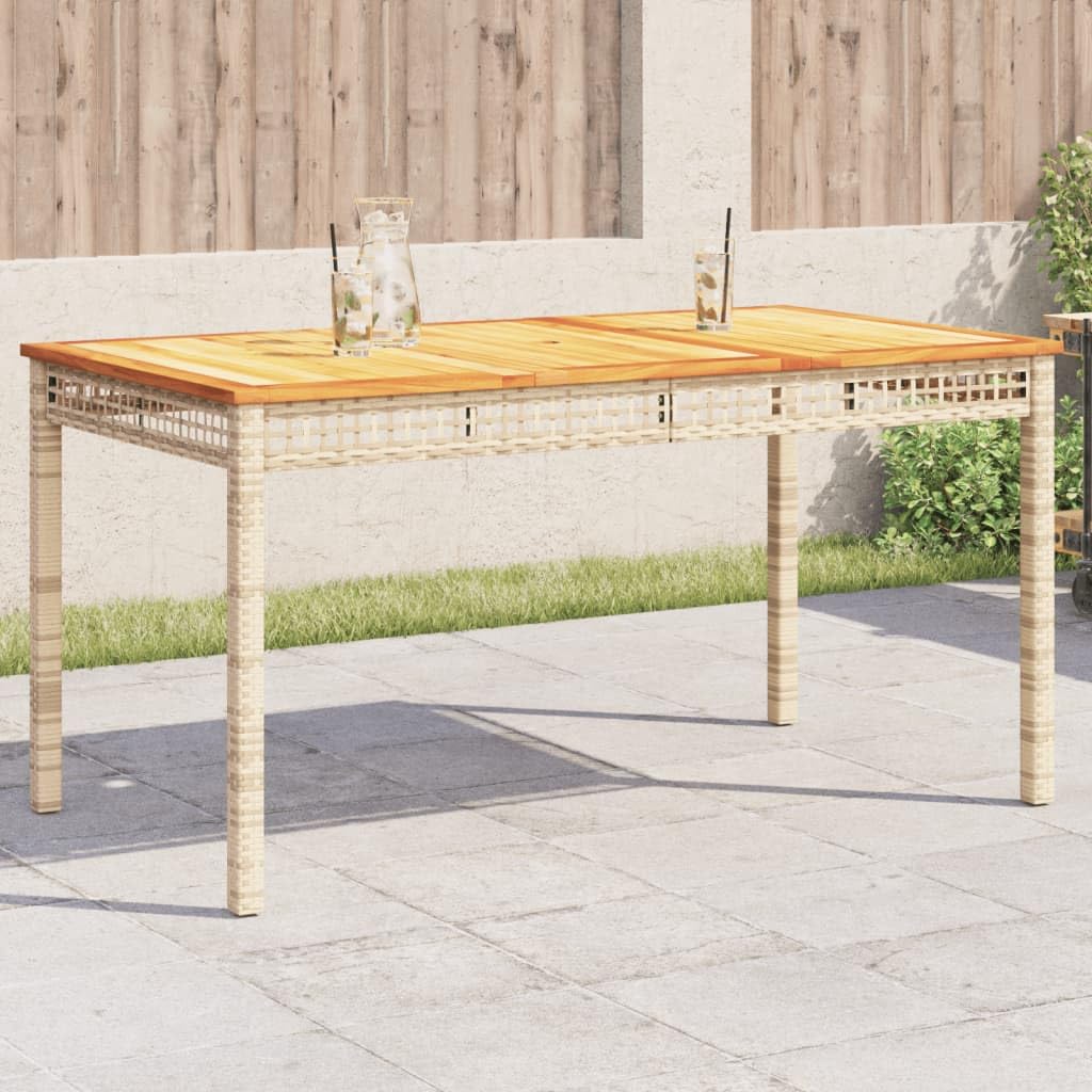 SXZenSpace Beige Poly Rattan Garden Table 140x80x75 cm Acacia Wood Top, Patio Dining Bistro Design for Balcony Terrace