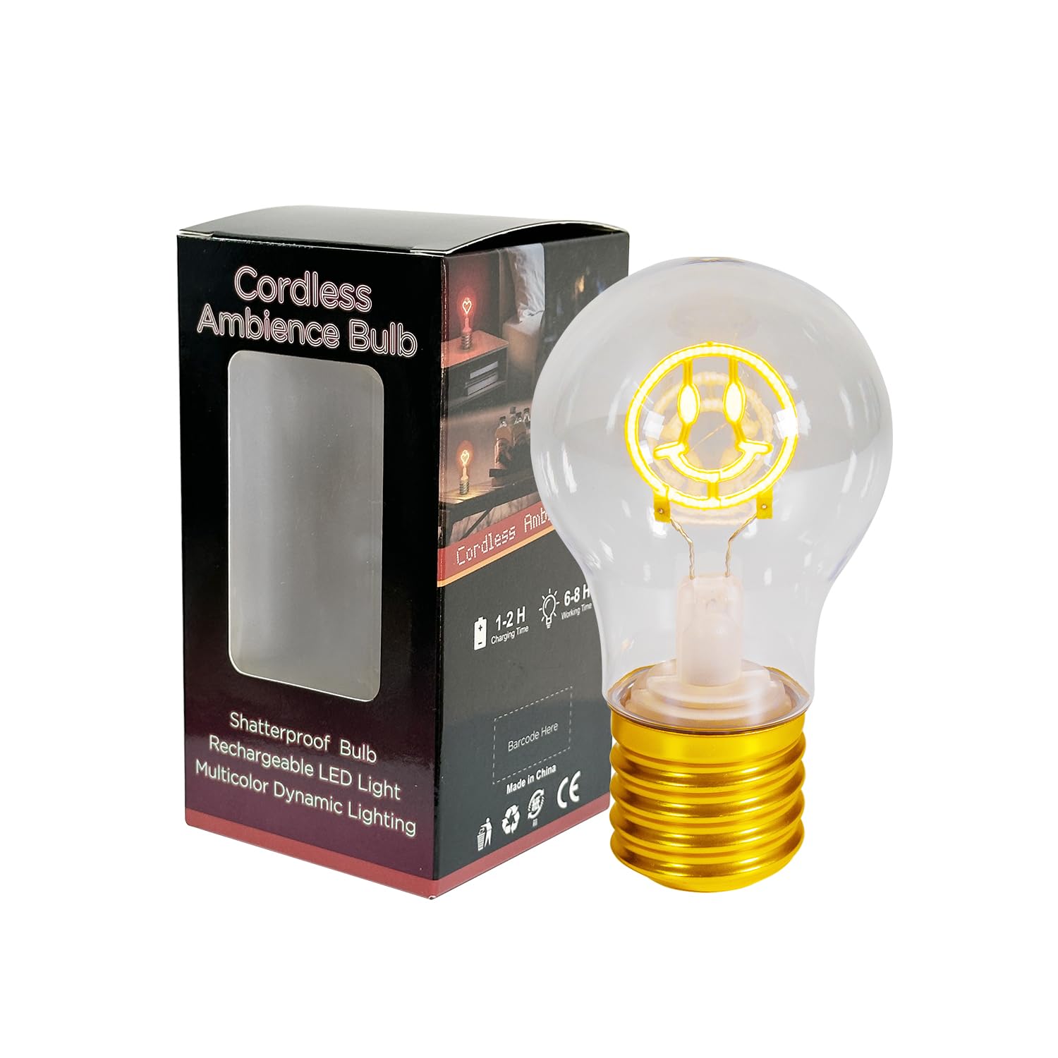 Smiley Face Cordless Moon Light Bulb, USB Rechargeable LED Table Lamp, Little Night Light Lamp Gift for Mother's Day, Mom, Wife Friends, Home Decoration Lamp, Warm Light Only, 3 Brightness Settings