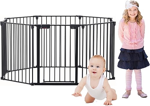 Puerta de seguridad de metal configurable de 200 pulgadas de ancho, 8 paneles ajustables para patio de juegos, valla de metal para chimenea, puerta