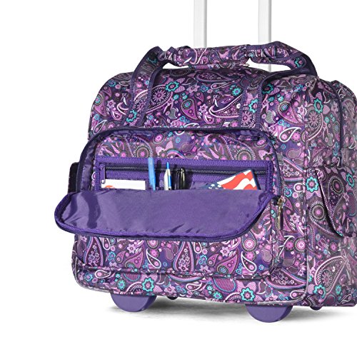 Olympia Deluxe Fashion Rolling Overnighter, Purple Paisley, One Size