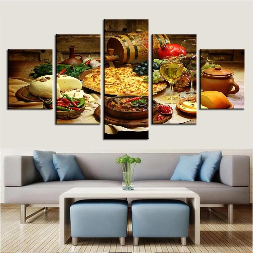 Impression sur toile 5 parties aliments et boissons déco murale salon 200x100 cm