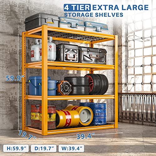 REIBII Garage Shelving Heavy Duty Load 2200LBS, 4 Tier X-Wide Garage Storage Shelves Heavy Duty Shelving, Adjustable Metal Shelves for Storage Shelving, Garage Utility Shelf Rack, 3P