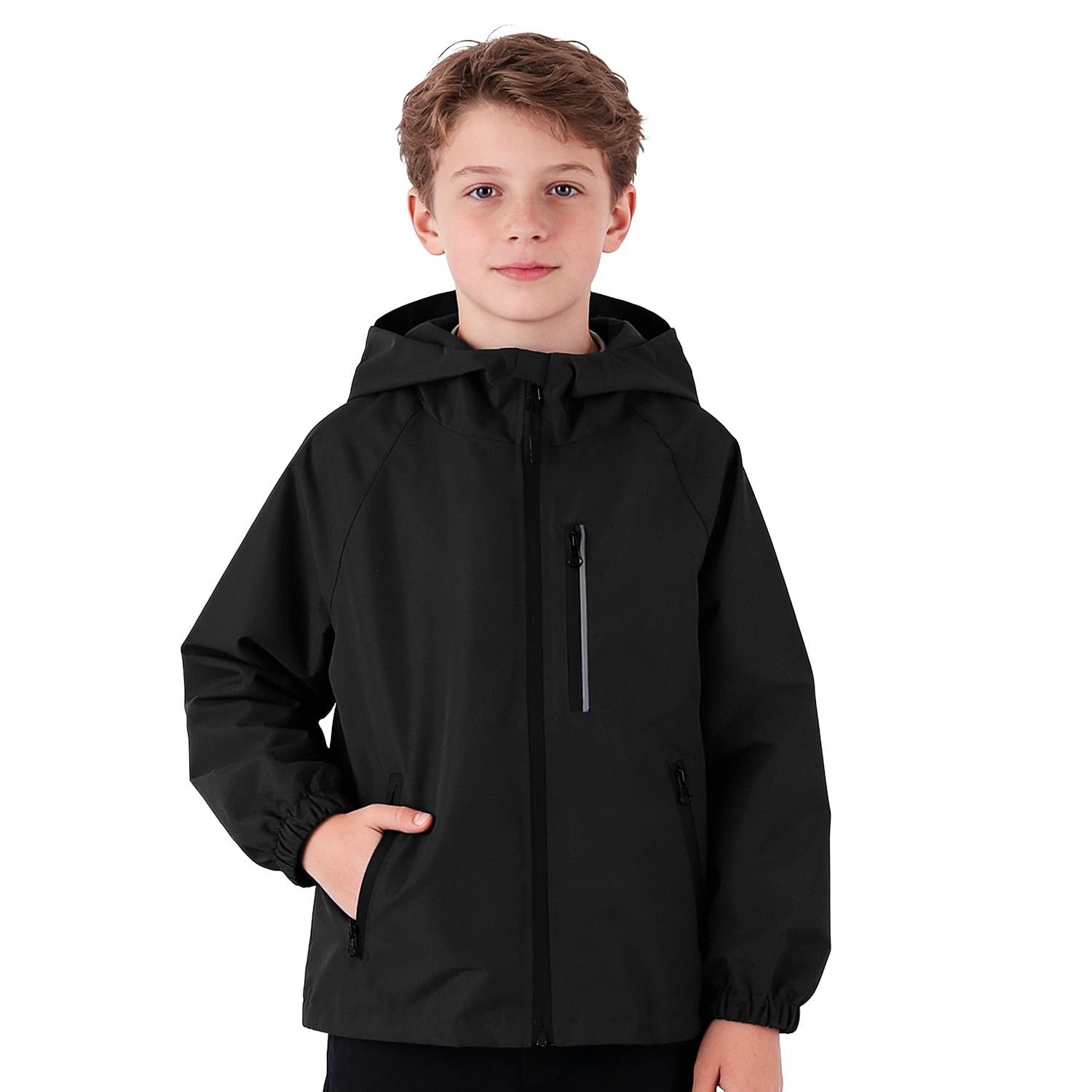 JinBei Kinder Jacke Mädchen Jungen Übergangsjacke Leicht Kapuzenjacke Wasserabweisend Winddicht Outdoorjacke mit Reflektoren Regenjacke Packbar Frühling Herbst Wandern Schule für 5-13 Jahre
