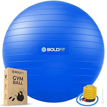Boldfit Gym Ball for Exercise with Foot Pump for Workout Yoga for Women and Men Swiss Ball for Balance Stability Training, Fitness 55Cm -Blue