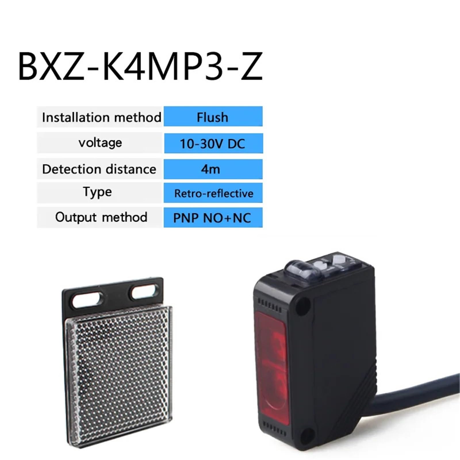 Sensor fotoeléctrico E3Z, distancia de detección de 4m, Sensor de proximidad óptico de 24V, interruptor de proximidad retrorreflectante