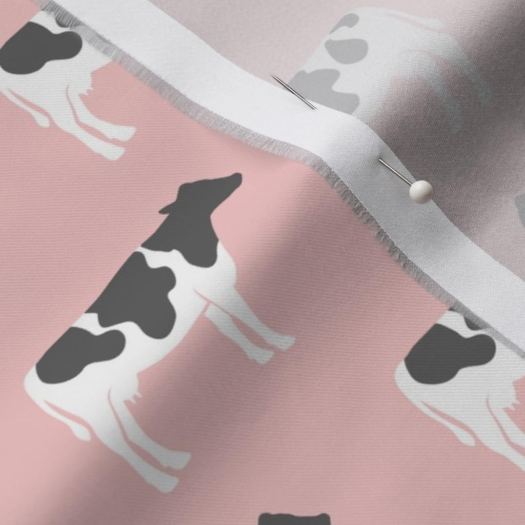 Spoonflower Fabric - Cows Pink Farm Girl Cow Nursery Country Printed on Organic Cotton Sateen Fabric by The Yard - Sewing Quilting Apparel Home Decor