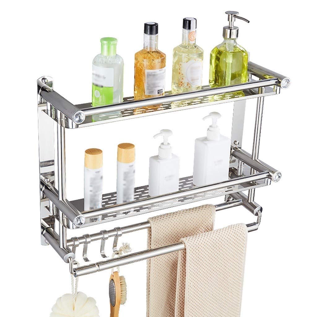Panier de rangement de salle de douche en acier inoxydable avec porte-serviettes mural 50cm
