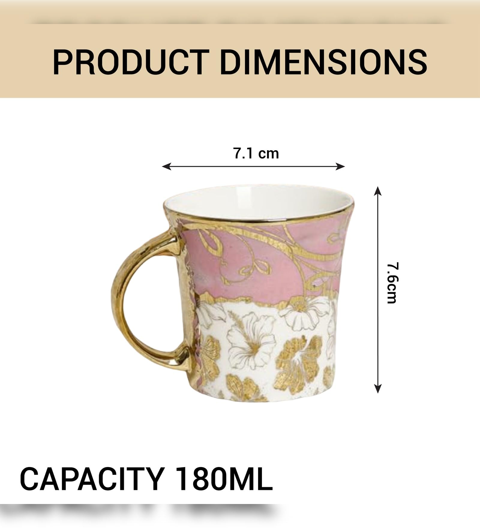 Femora Pink Gold Ceramic Tea Mugs - Set of 6 -3