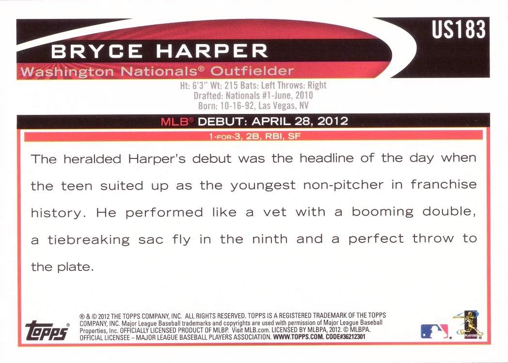 2012 Topps Update Baseball #US183 Bryce Harper Rookie Card Debut