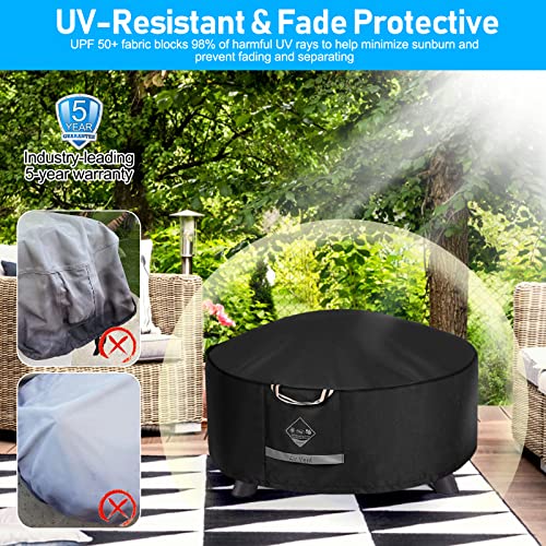 Qh.home Fire Pit Cover Round 900D Strong Tear Resistant - 100% Waterproof Outdoor Fire Pit Cover With Pu Coating, Upf 50+ Firepit Covers Round Uv Resistant And Fading Resistant, (50" D X 24" H, Black) #TOP2