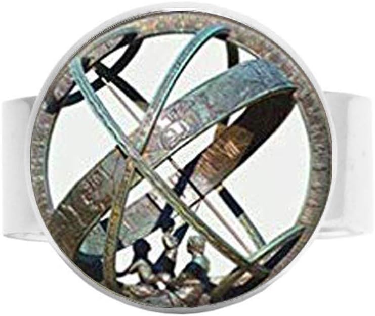 Astronomical Sundial Globe Ring, Glass Dome Ring Vintage Astronomy Science Jewelry