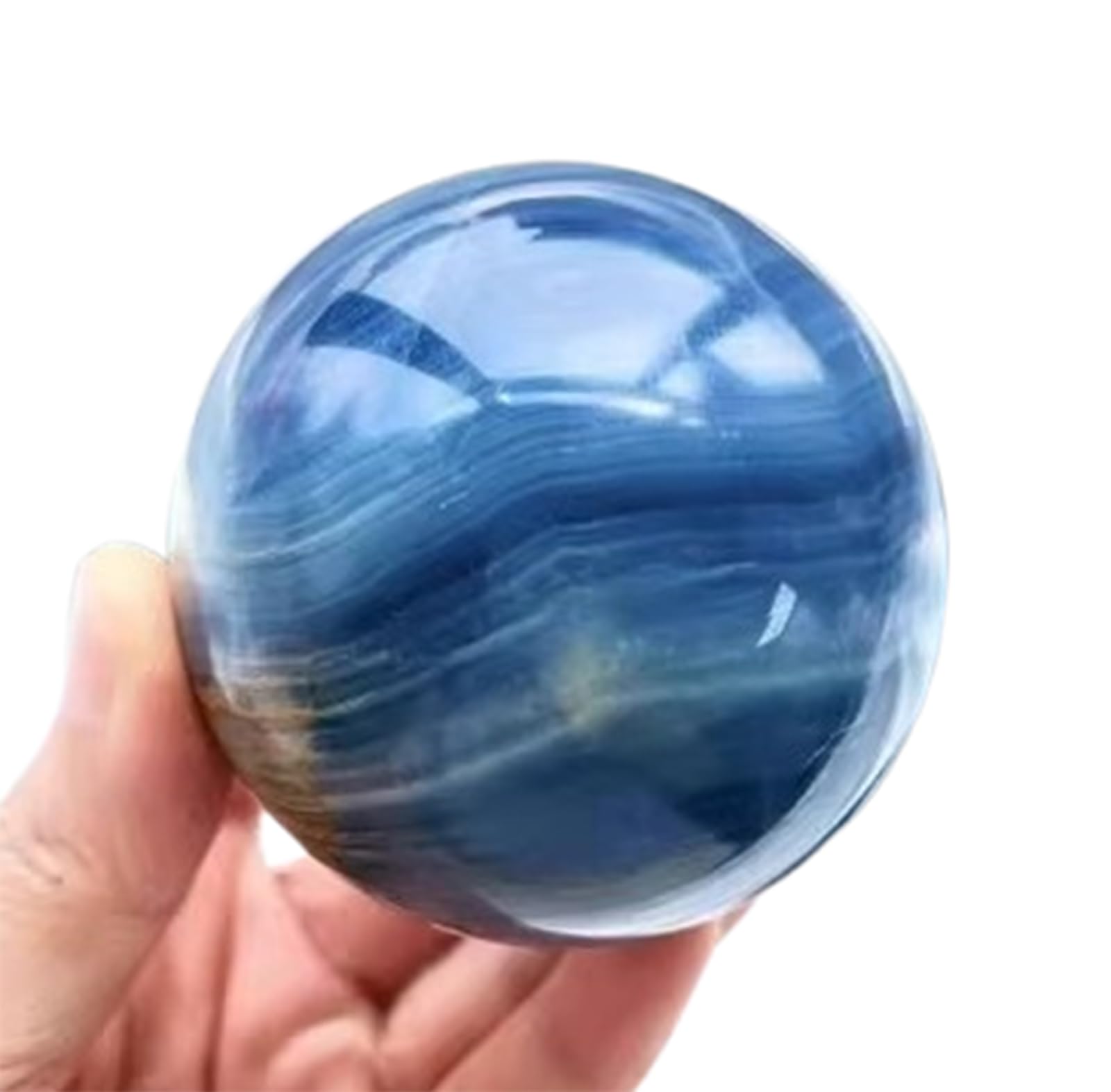BHBHCPZGR Blue Agate Crystal Ball, Sphere Balls for Witchcraft and Decorative,Crystals and Stones Beginners Gift,Desktop Ornaments,60~70mm
