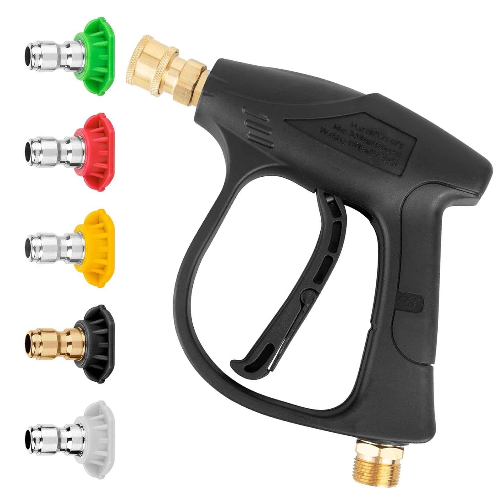 4350PSI High Pressure Washer Gun, Cleaner Gun Car Wash Water Gun with 5 Water Nozzle Tip, M22-14 Hose Connector & 1/4" Quick Connector for Car Washing and Patio Cleaning