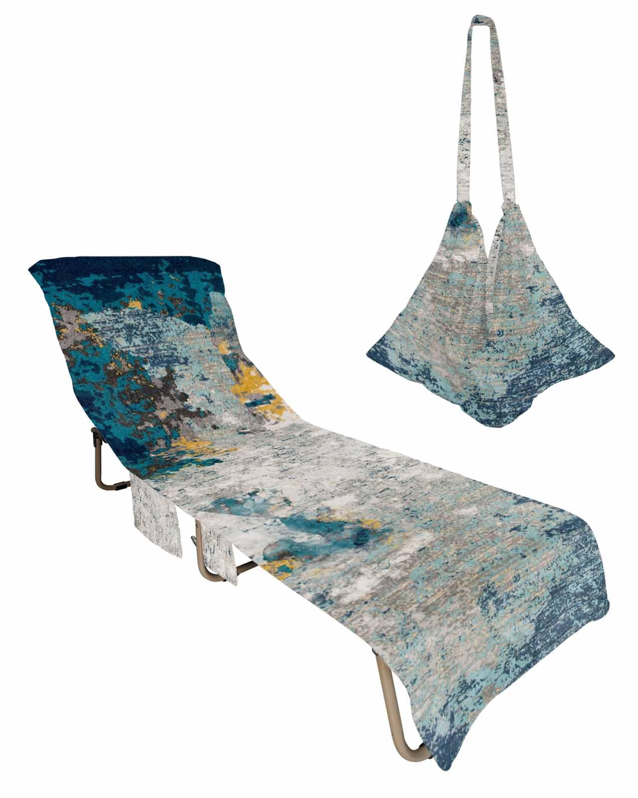 Abstract Blue Beach Chair Towel Covers for Chaise Lounge with Side Pocket, Soft Plush Pool Towels Cover for Patio Sunbathing Outdoor 29''x85'' Modern Shabby Chic Orange Street Art