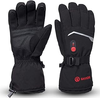 Heated Gloves Unisex Rechargeable Battery Operated Electric Heating Glove for Motorcycle Ski (Black S66B, Large)