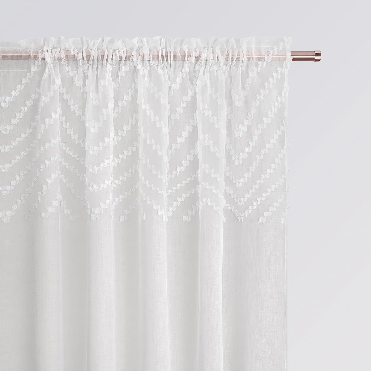 ROOM99 Lindsay Curtain with Ruffle Tape, 140 x 250 cm, Width x Height Living Room Curtain, Transparent Modern Curtain Scarf, Living Room, Bedroom for Rail System, Pompoms, White, 1 Piece