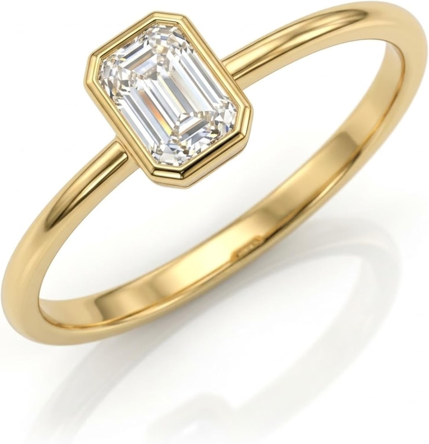 1.50 Ct Emerald Cut 14K Yellow Gold Vermeil, Moissanite Engagement Ring Classic Bezel Diamond, Bridal Jewelry Ring for Her