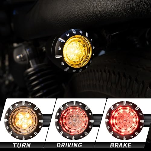 Miniatura 2 de Luz de señal de giro trasera para motocicleta 4 cables indicador LED compatible con Chopper Bobber Harley Softail Iron Cruiser Honda Shadow Suzuki