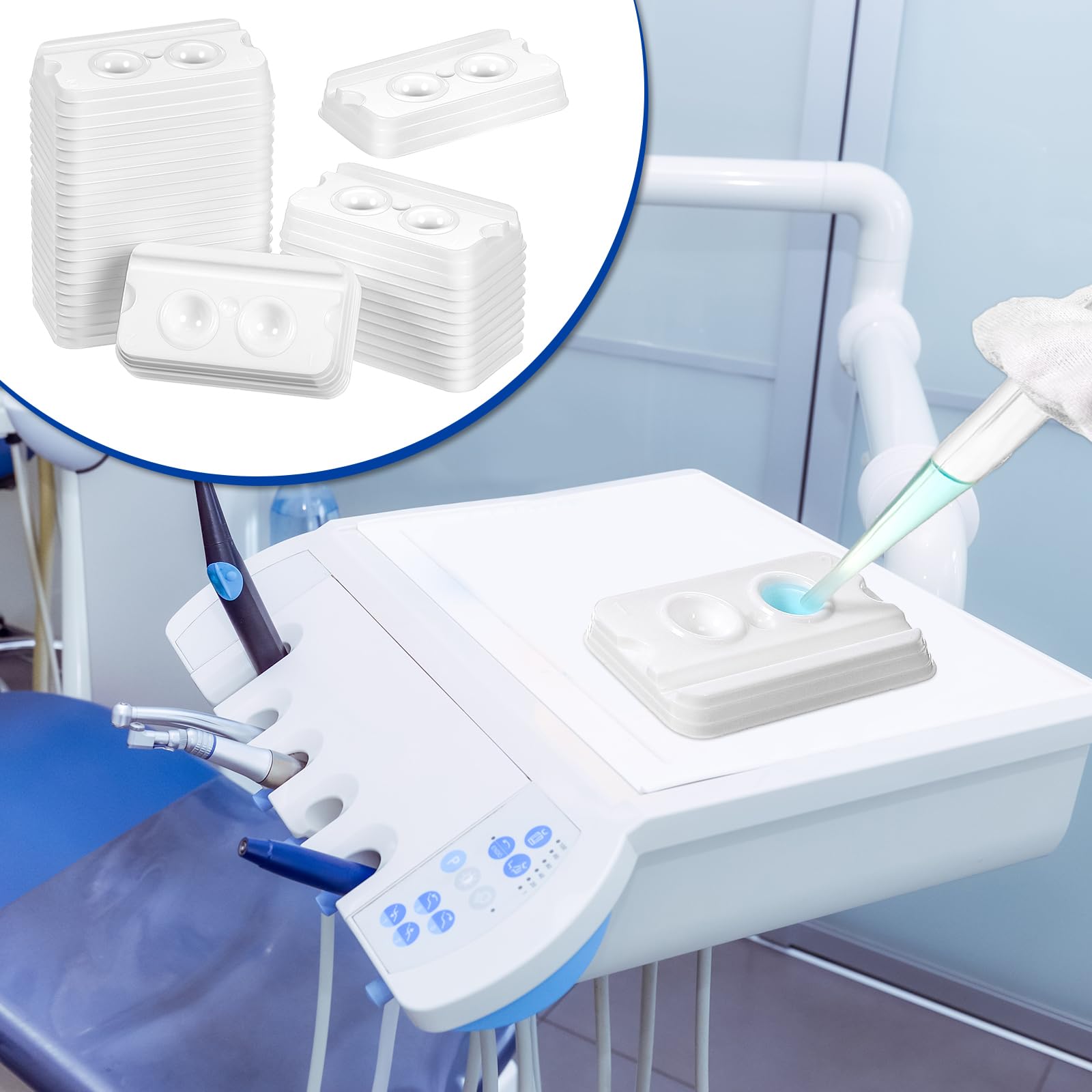 Threlaco Lot de 1 000 mini plateaux de mélange dentaire jetables en plastique à 2 puits pour mélange de matériaux (2 puits, blanc)