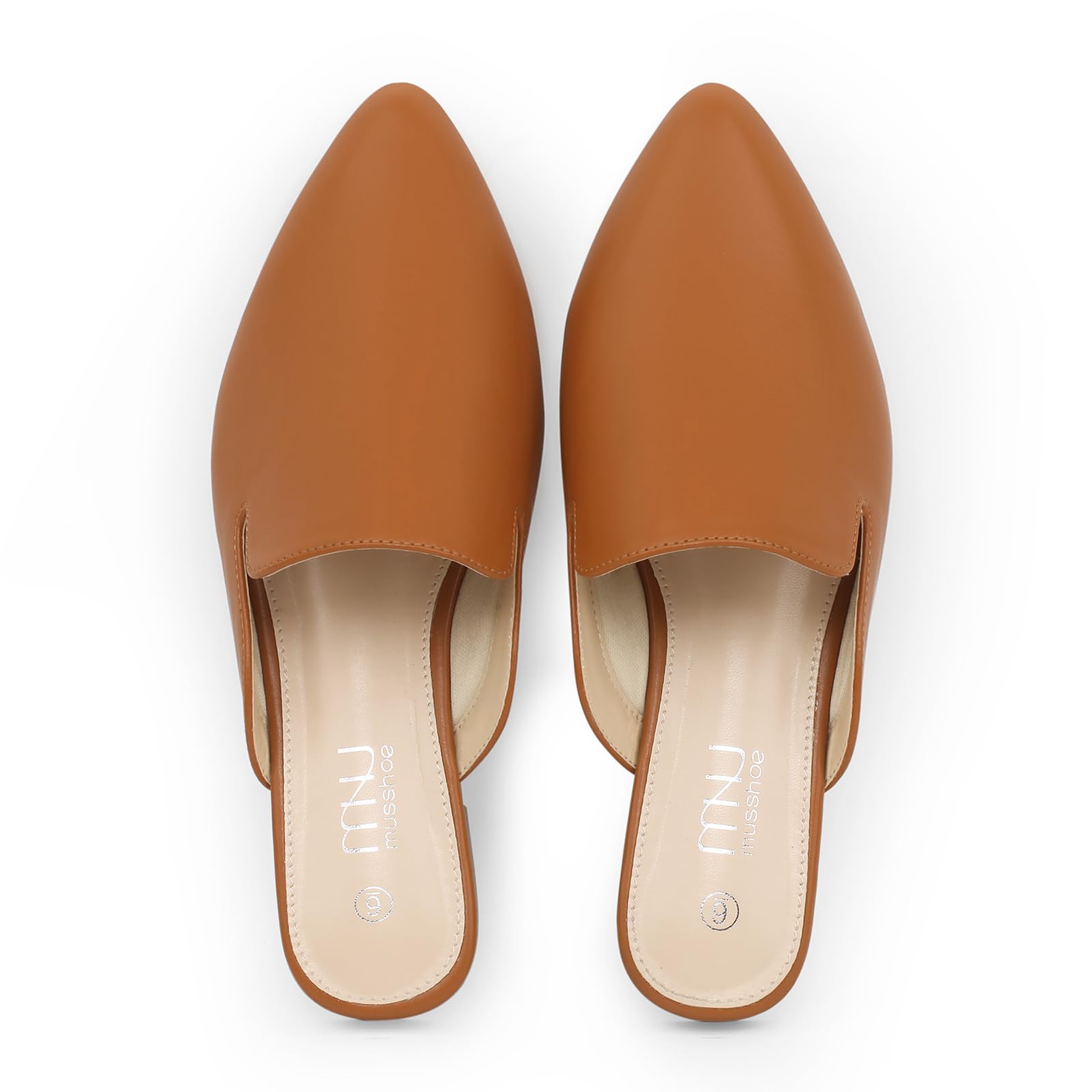 MUSSHOE Women’s Pointed Toe Mule Flats: Comfortable Lightweight Slip On Backless Loafers with Memory Foam for Office Work &amp; Dressy Casual Wear
