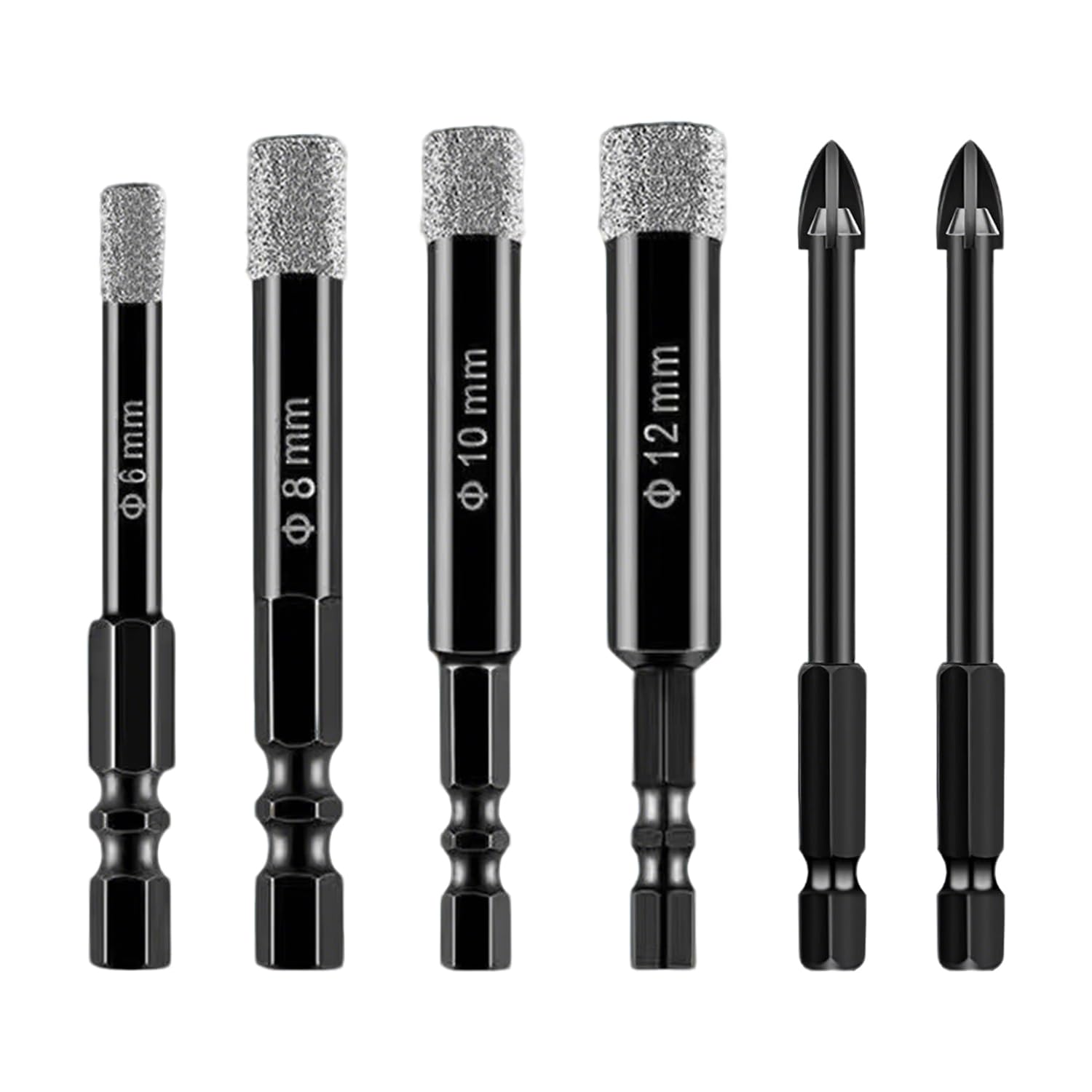 6PCS Tile Drill Bits with Six Hex Shank,6/8/10/12mm,For Granite,Ceramic