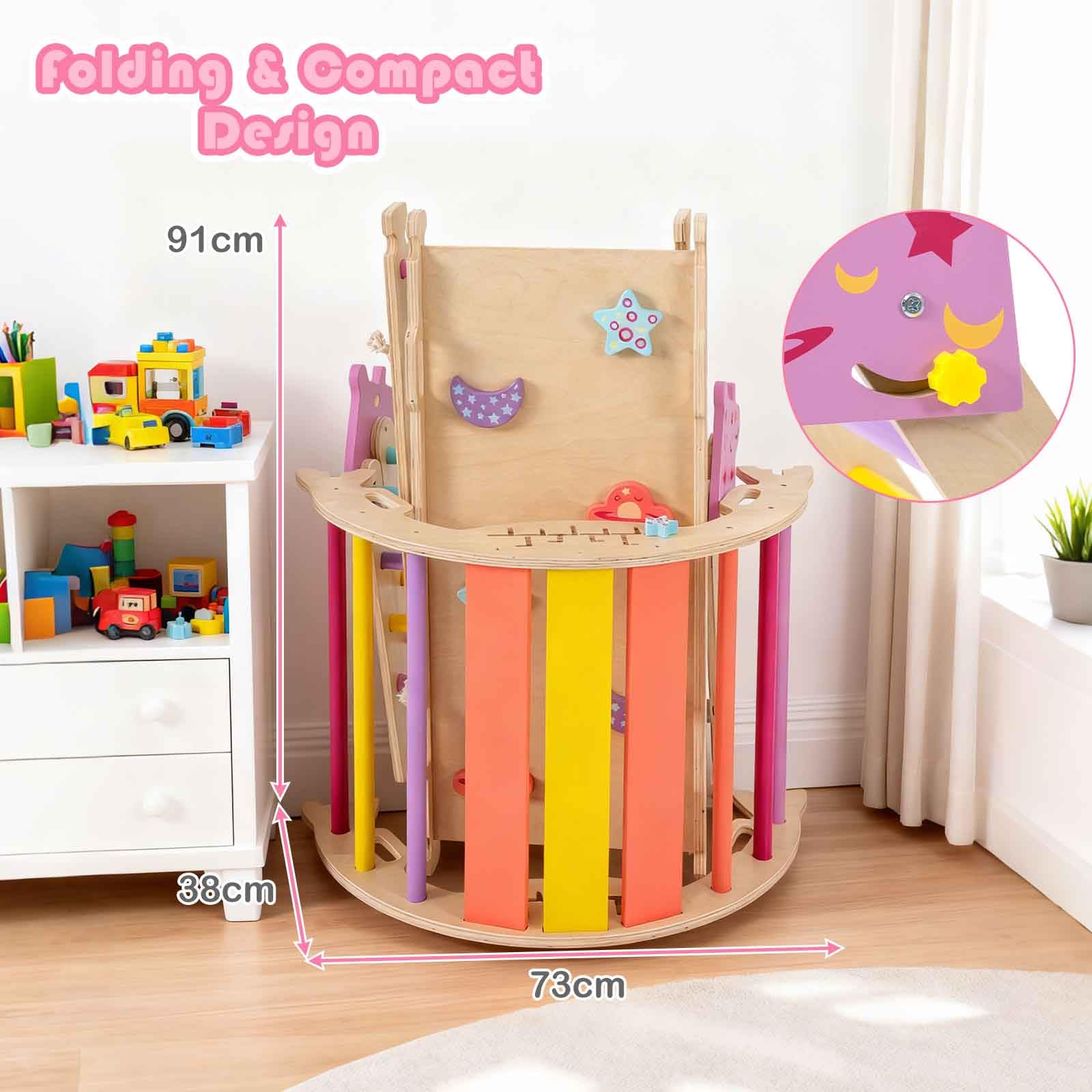 HOMASIS 4 en 1 Triangle à Grimper Montessori, Cadre d'escalade avec Arche, Rampe, Corde & Échelle, Aire de Jeux Éducative pour Enfants 3 Ans+ (Licorne, Couleur)