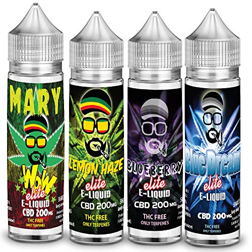 4X e-liquidos 50ml cbd 200mg Sabor de maryiuana con terpenes Mary Wow Elite | Lemon Haze Elite | Blueberry Elite | Blue Dream Elite - Liquidos para Cigarrillo electronico E-Liquid SIN NICOTINA