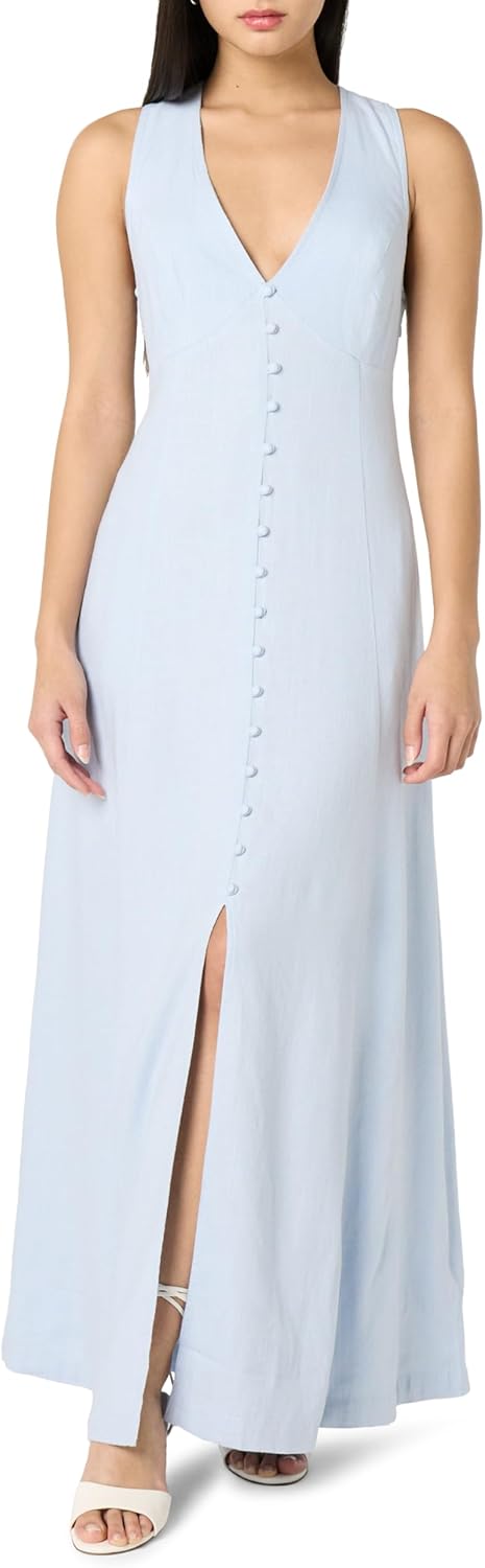 The Drop Women's Blanca Linen Button-Front V-Neck Maxi Dress