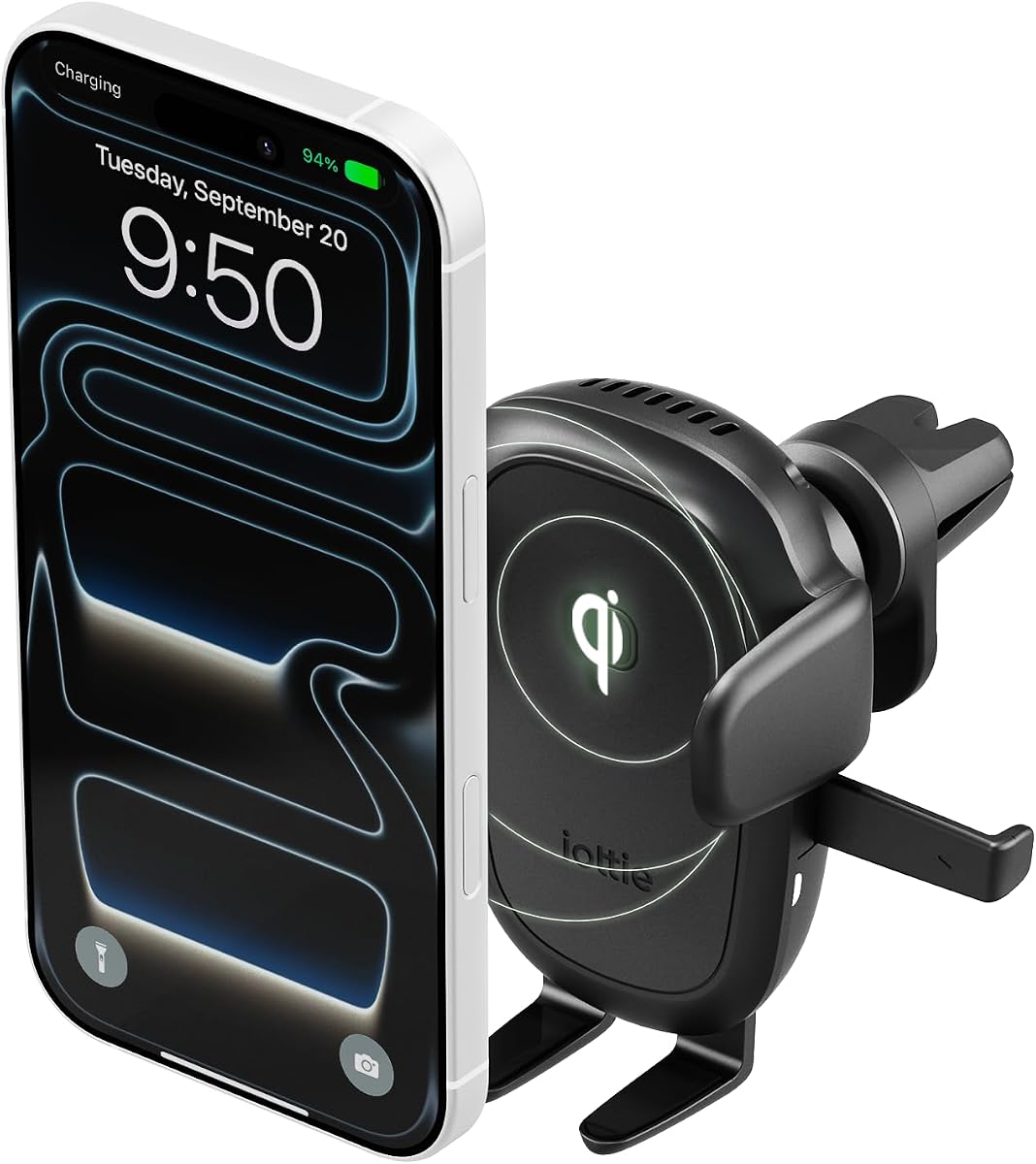 Easy One Touch Wireless 3 Air Vent Car Mount, soporte para teléfono de carga rápida Qi, abrazadera automática con una sola mano, clip de ventilación seguro, visualización ajustable para iPhone 12-17, Galaxy y teléfonos inteligentes