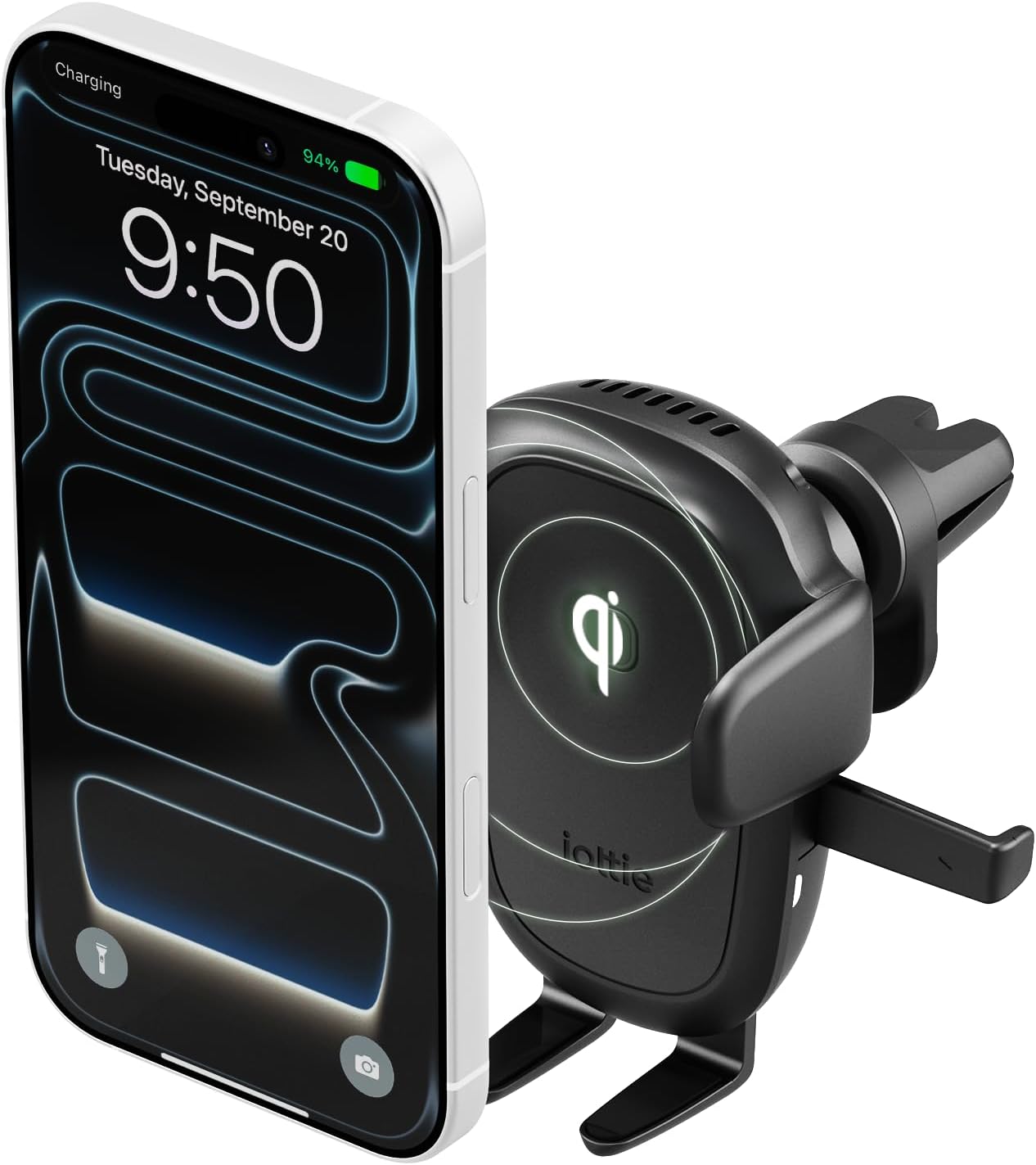 iOttie Easy One Touch Wireless 3 Air Vent Car Mount, Qi Fast Charging Phone Holder, One-Handed Auto Clamp, Secure Vent Clip, Adjustable Viewing for iPhone 12-17, Galaxy & Smartphones