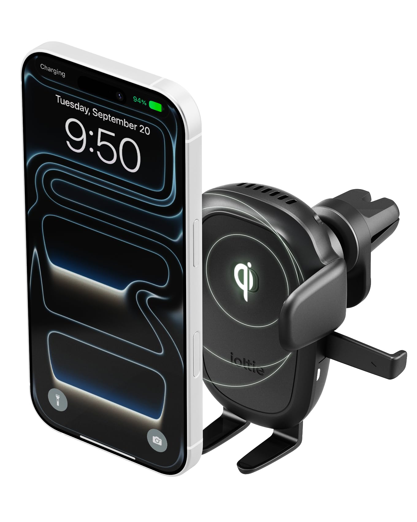 iOttie Easy One Touch Wireless 3 Supporto per bocchetta dell'aria dell'auto, supporto per telefono a ricarica rapida Qi, morsetto automatico con una mano, clip di ventilazione sicura, visualizzazione