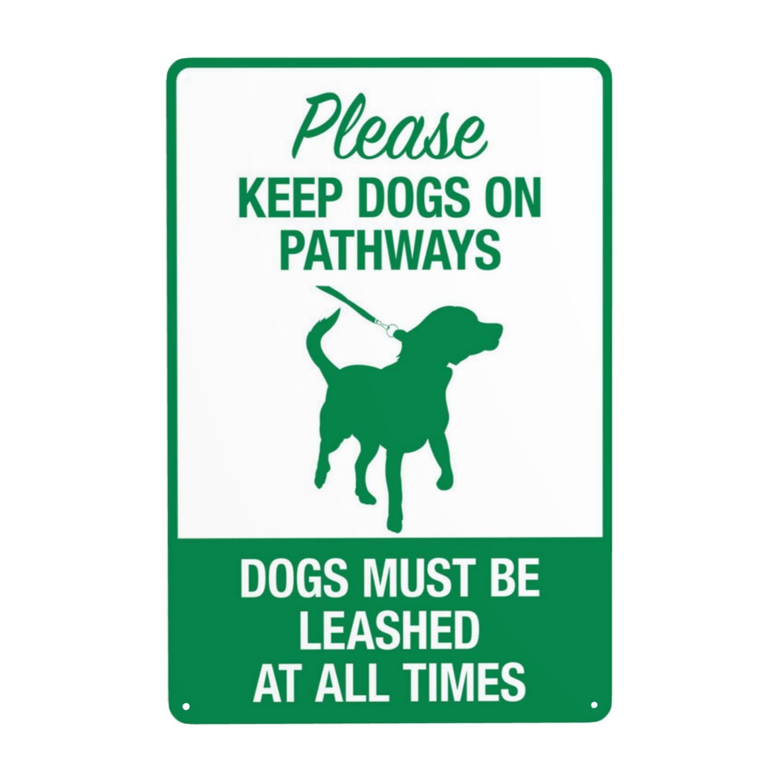 Please Keep Dogs On Pathways, Always Leashed Vintage Metal Warning Sign 12x8 Inch