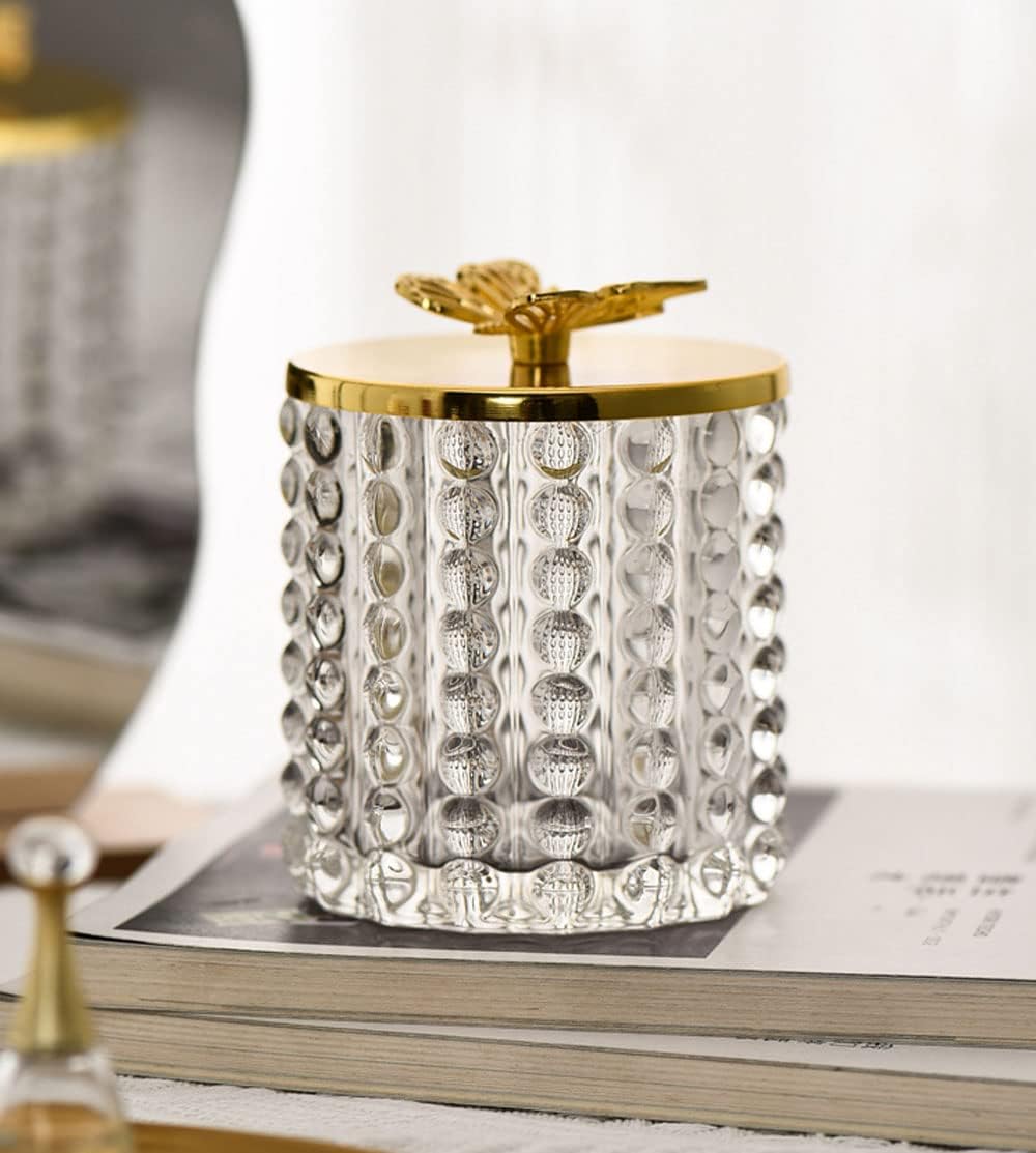 Polka Dot Clear Glass Storage Jar Candy Jar Jewelry Box Swab Box with Gold Butterfly Lid