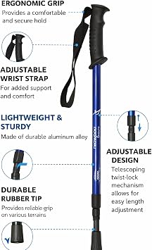 2 x Adjustable Hiking Trekking Poles (65cm–135cm) with Anti-Shock System, Ergonomic PVC Grip, Mud Basket & Durable Rubber Tip – Lightweight Aluminum Walking Poles for Hiking, Trekking & Outdoor Trails