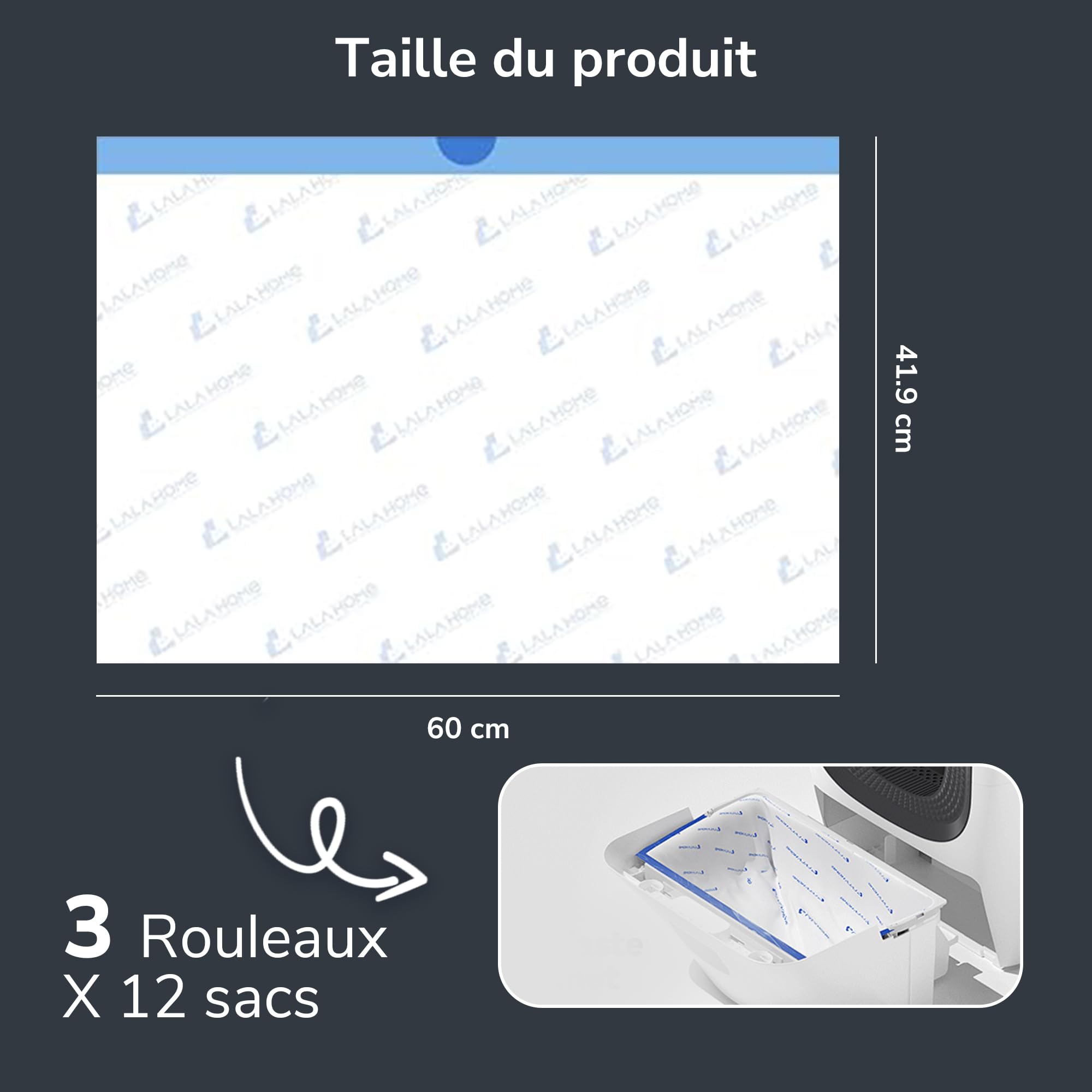 Sac Poubelle de Doublure pour litière autonettoyante – Sac Poubelle de Recharge pour litière Automatique pour Chat, 36 Sacs à déchets compatibles avec Cordon de Serrage – LALAHOME