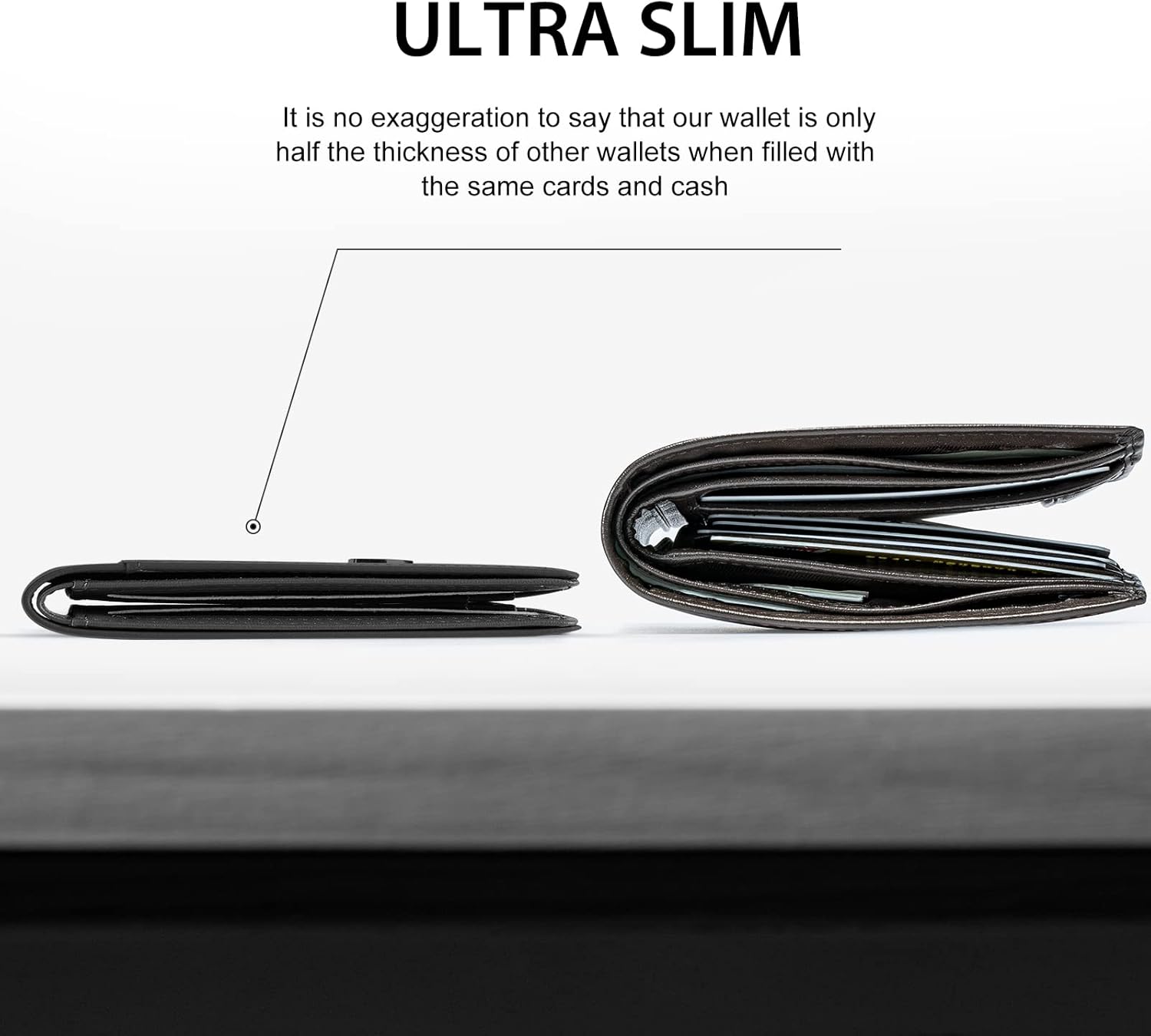 GSOIAX Mens Slim Wallet for Men Minimalist Genuine Leather Carbon Fiber Rfid Blocking Bifold Credit Card Holder With Gift Box (Black) - Image 2