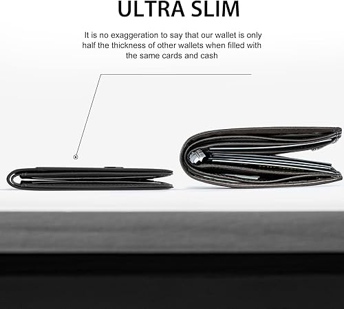 Miniatura 2 de GSOIAX Cartera delgada para hombre, con bloqueo RFID, billetera plegable de fibra de carbono, bolsillo frontal, con 11 tarjeteros, cartera