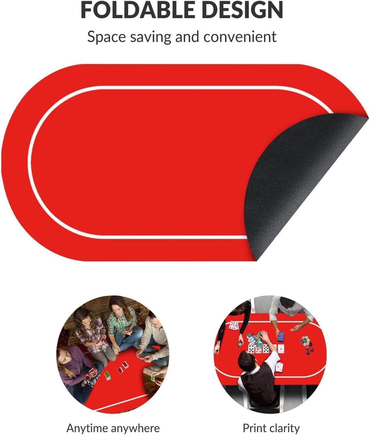 Poker Mat, Professional Poker Mat Portable Poker Table Layout Rubber Round Poker Table Top Layout, Players Game Layout Mat