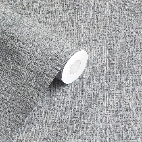 mamonhome Linen Textured PVC Peel and Stick Wallpaper, 24in X 393in Self-Adhesive Wall Paper Advanced Texture Thick Vinyl Embossed Film Wallpapers (Beige Grey)