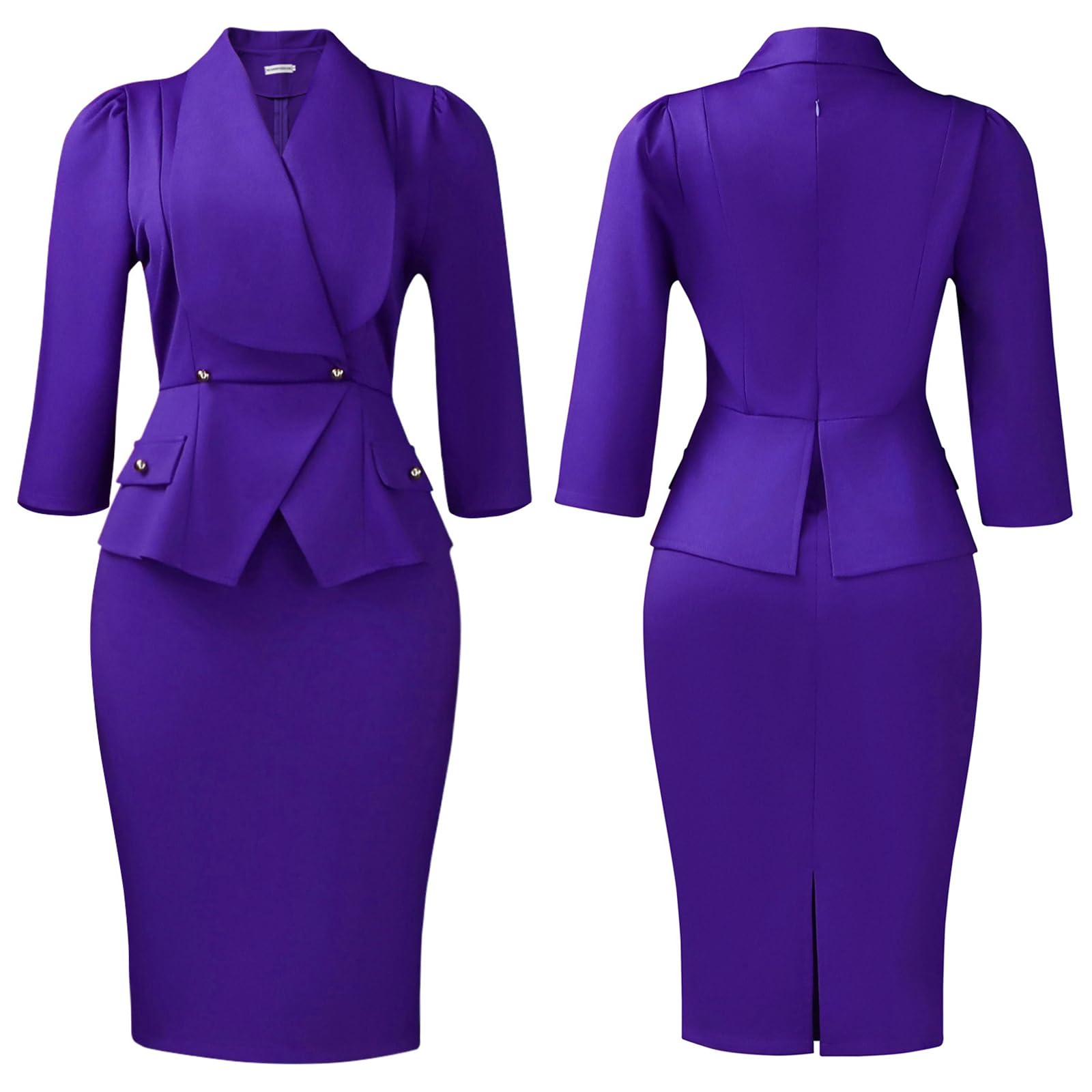 Damskie sukienki ołówkowe z peplum midi bodycon rękaw 3/4 dekolt w serek długość do kolan stroje biznesowe sukienki robocze dla kobiet biuro