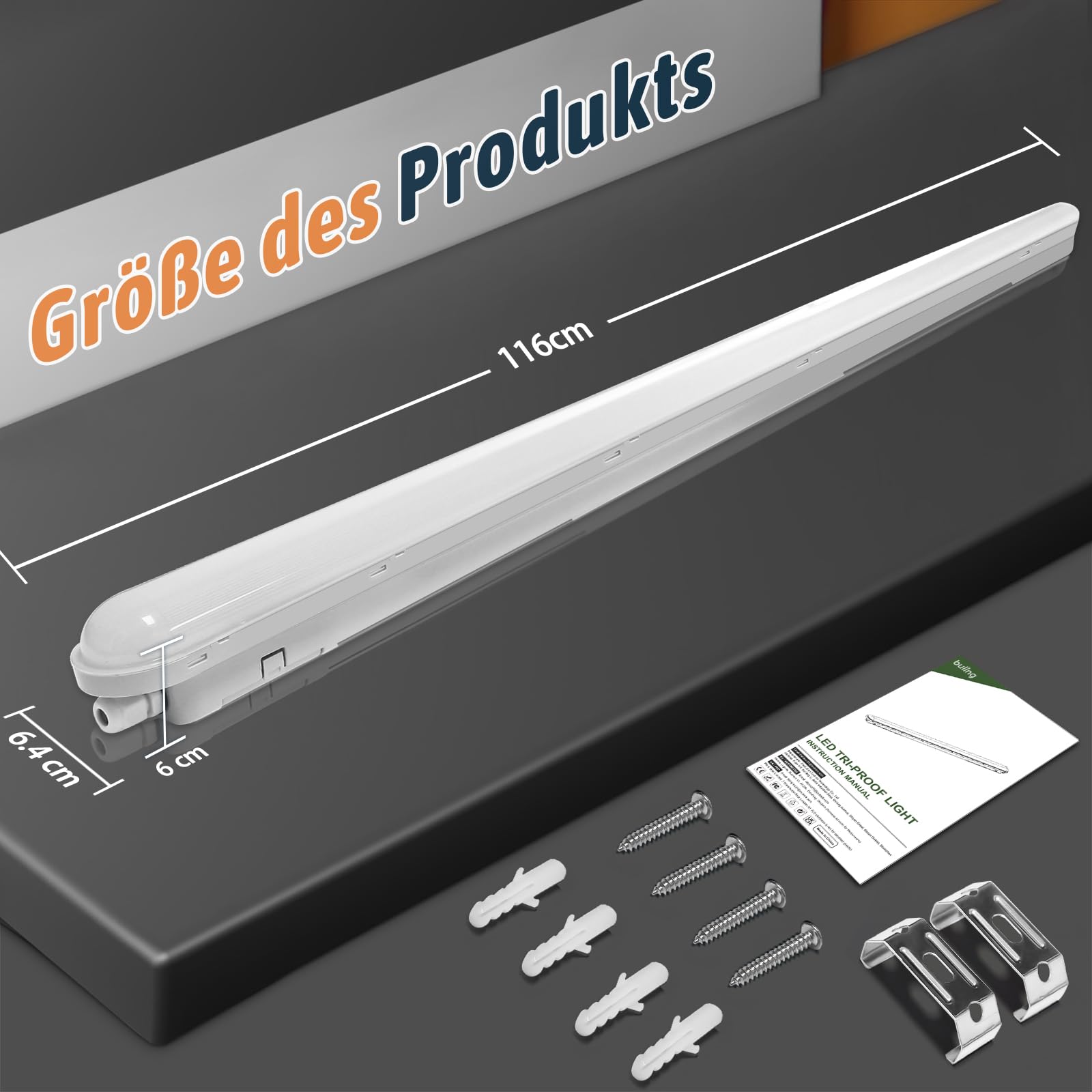buling 4 Stück Feuchtraumleuchte LED 120CM, 36W 4500LM Röhre Lampe, Verknüpfbar Wannenleuchte IP65 Wasserfest Leuchtstoffröhre Leuchte für Büro Keller Garage, Neutralweiß 4000K