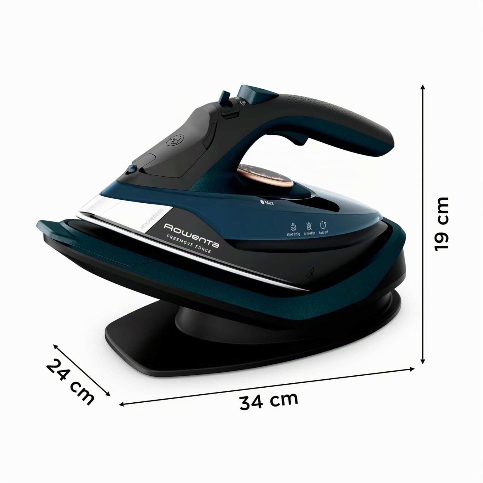 Rowenta Freemove Force, Ferro a Vapore Senza Filo: Efficace, Leggero, con Riscaldamento Rapido e Ricarica Veloce. Getto di Vapore da 40 g/min, Spegnimento Automatico, Modello DE6725D1.