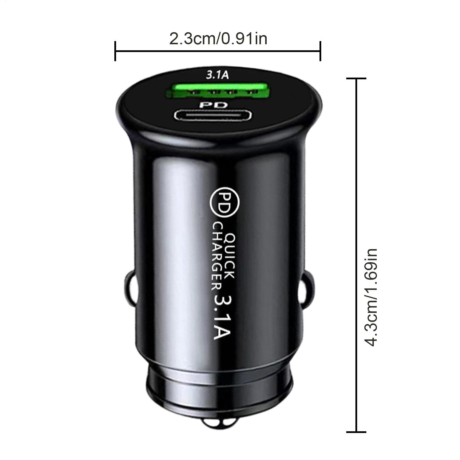 Caricabatteria Per Auto A Ricarica Rapida USB C, Adattatore Per Accendisigari, Adattatore Portatile USB Da A Due 3.1A, Presa Per Adattatore Per Accendisigari, Caricabatteria Per Auto A+C PD R