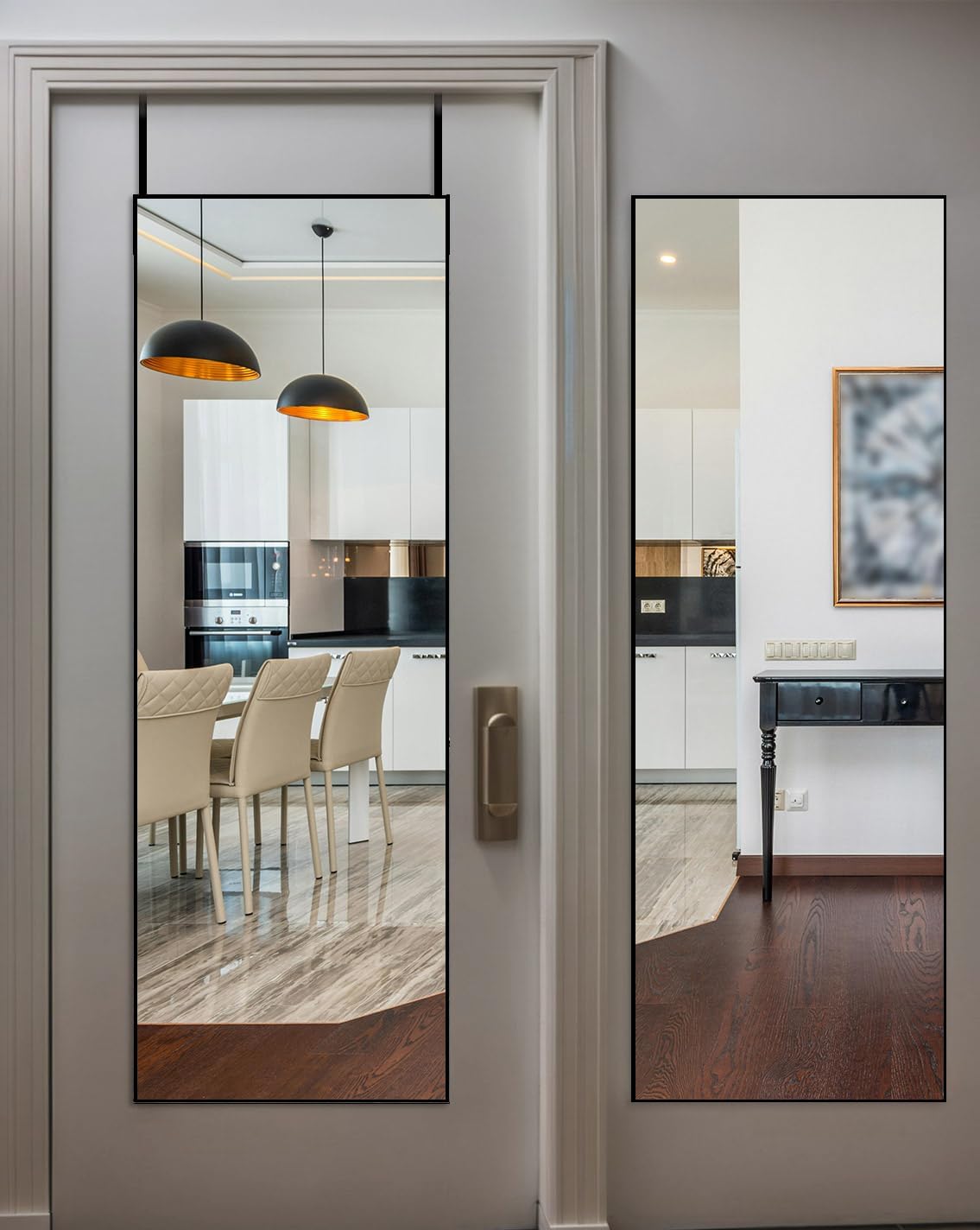 48"x14" over the door full length mirror - wall mounted or hanging with 2 metal hooks, space-saving black mirror for bedroom, bathroom, living room decor