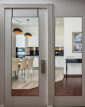 DMWOODFL 48"x14" Over The Door Full Length Mirror - Wall Mounted or Hanging with 2 Metal Hooks, Space-Saving Black Mirror for Bedroom, Bathroom, Living Room Decor