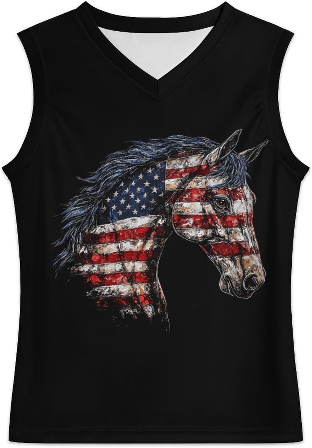 Horse with U.S.A Flag Men's V-Neck Basketball Tank Top Sleeveless Workout Tank Shirts Gym Fitness Tees Vest