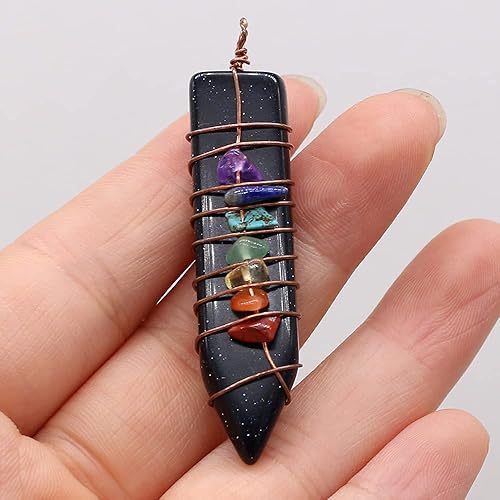 Miniatura 5 de LHJ 4 colgantes de piedra natural con forma de cono de 7 chakras, reiki, curación mixta, dijes de piedra de cristal, alambre de cobre envuelto para