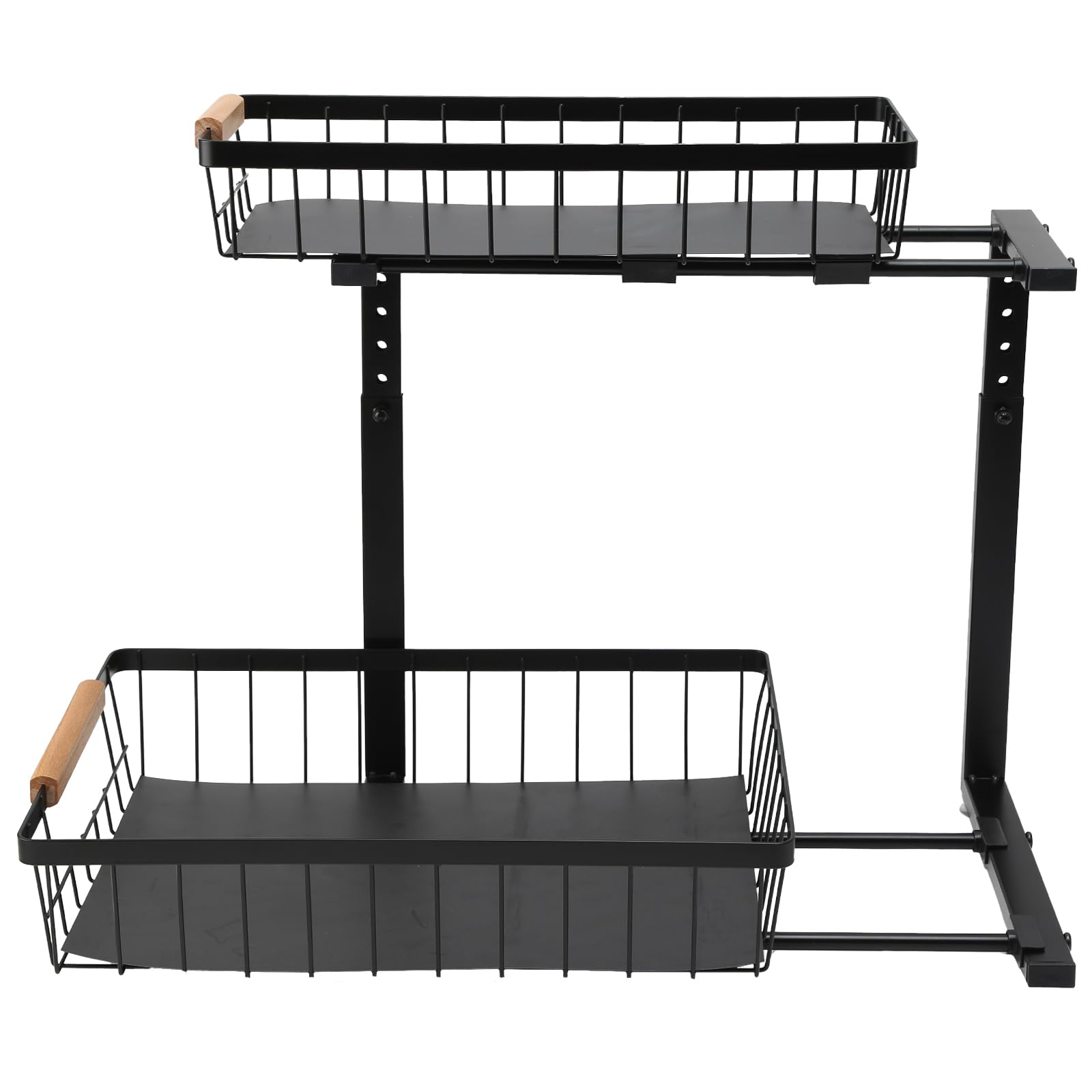 2 Niveles Organizador Fregadero, Metal Deslizantes Organizador Fregadero Armario, Estantería bajo Fregadero, Baño, Cocina (Negro)